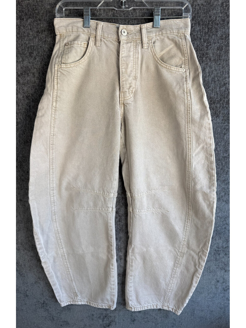We The Free Free People Womens Size 24 Lucky You Mid Rise Barrel Jeans Beige